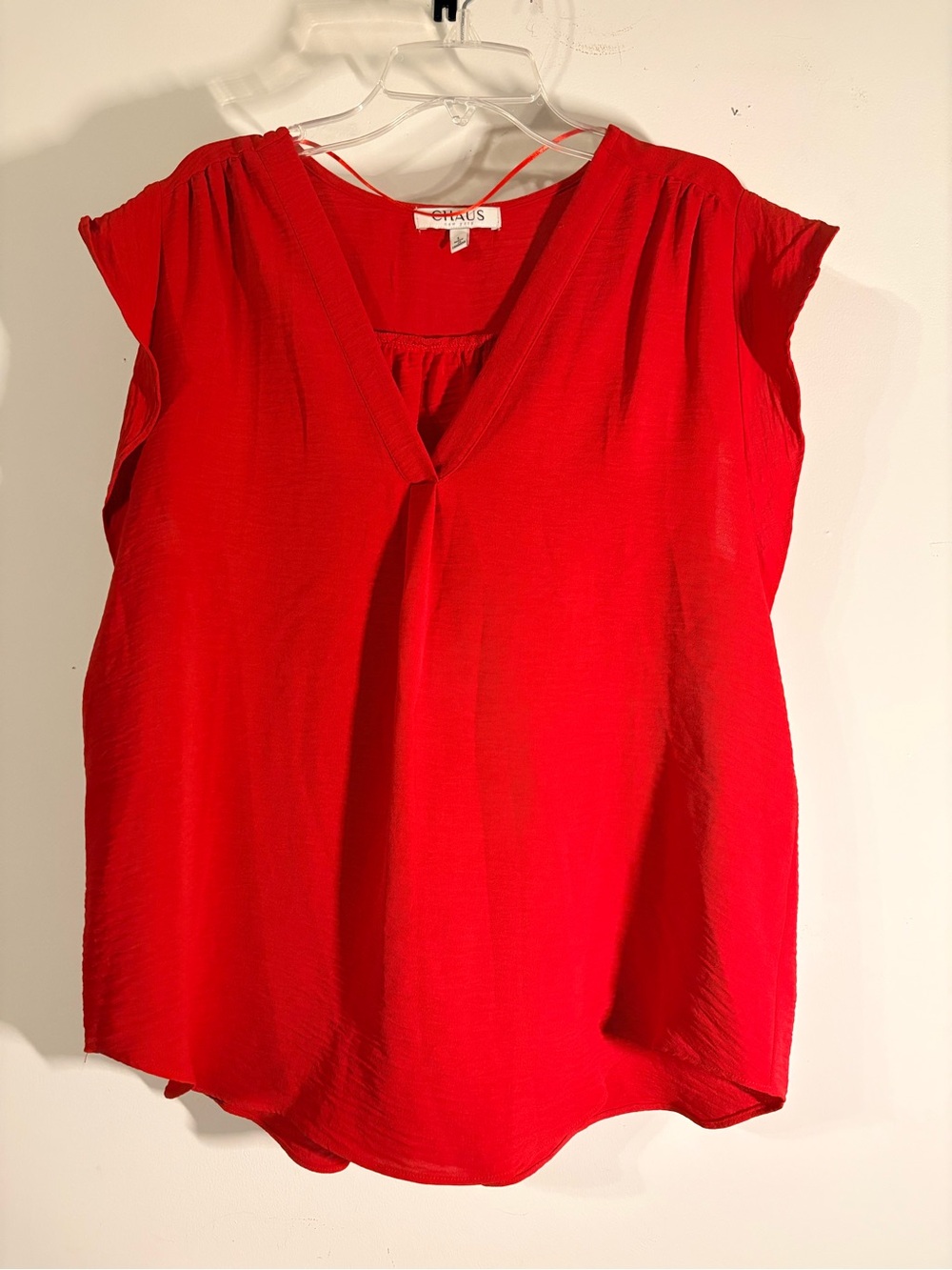 Chaus Bright Red V-Neck Cap Sleeve Blouse